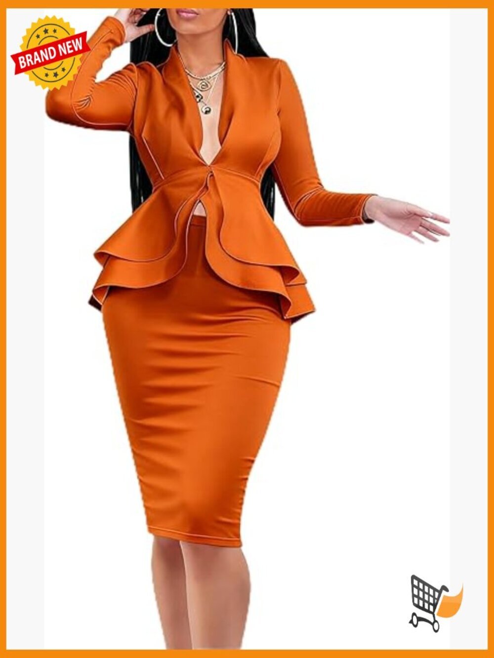 Peplum Blazer and Pencil Skirt Set for Women Office Wear